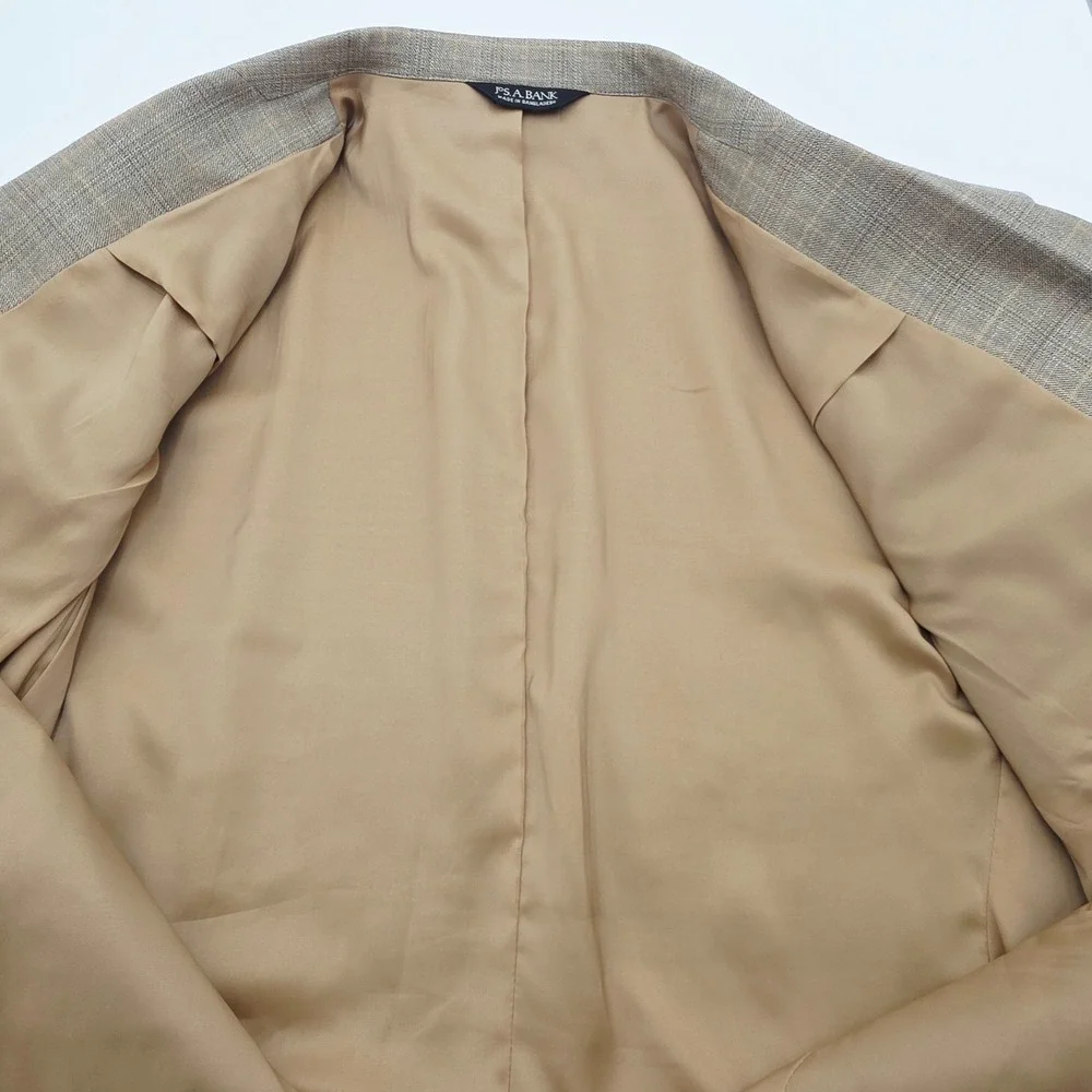 Jos. A. Bank Mens 50R Travelers Silk/Wool Tan Plaid Two Button Blazer Sport Coat